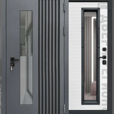 Уличная дверь RX-17 ТЕРМО снаружи металл  МУАР RAL 7016 /внутри  панель ПВХ БЕЛАЯ МАТОВАЯ