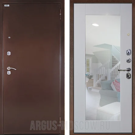 Входная дверь Оптима антик медь/зеркало Милли роялвуд белый