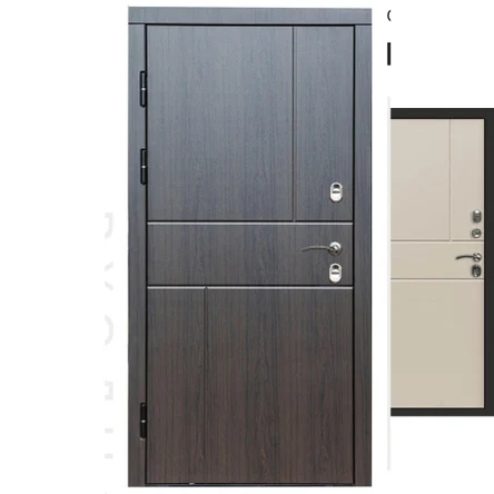Уличная дверь снаружи МДФ панель Премиум Вертикаль венге/внутри  МДФ панель Горизонт слоновая кость