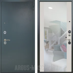 Входная дверь Берлога XS серая молотковая/зеркало Вояж белое дерево